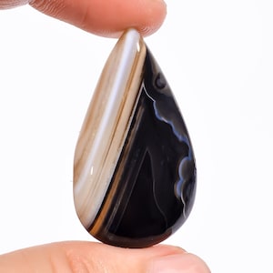 Black Botswana Agate Cabochon, 100% Natural Botswana Agate Pear Shape Cabochon Gemstone 39 Ct. For Making Jewelry, Size 37X21X6 mm S-7969