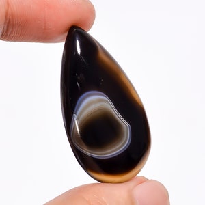 Black Botswana Agate Cabochon, 100% Natural Botswana Agate Pear Shape Cabochon Gemstone 40 Ct.  For Making Jewelry, Size 38X20X6 mm S-7957