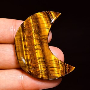 Tiger Eye Moon Cabochon, Natural Tiger Eye Gemstone, Moon Shape Loose Gemstone, 58 Ct. Top Quality Tiger Eye Cabochon Size 40X30X7 mm S-6840