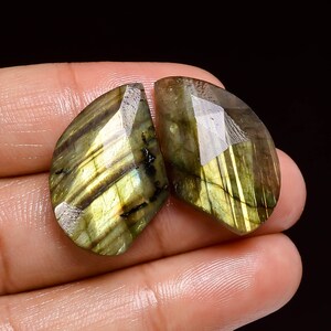 Labradorite Rose Cut Gemstone Slice Pair, 100%Natural Labradorite Rose Cut Fancy Shape Gemstone 30 Ct. Pair Earrings, Size 25X16X6 mm S-6109