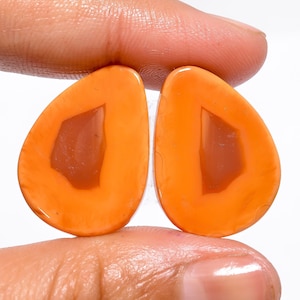 Botswana Agate Gemstone Pair, Natural Orange Botswana Agate Cabochon Egg Shape Loose Gemstone 30.5 Ct. Gemstone Pair, Size 24X18X4 mm S-7267