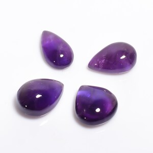 Amethyst Gemstone Lot 100% Natural Amethyst Cabochon, Pear Shape Loose Gemstone 4 Pcs Lot 20 Ct. Amethyst Lot, Size 12X12 14X10 mm S-8916