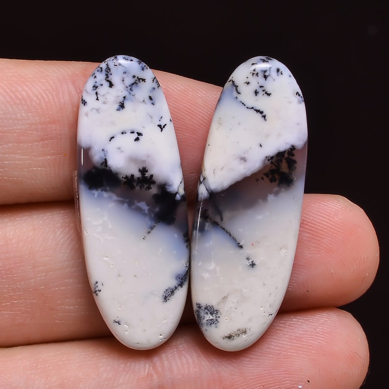 Fabulous Dendrite Opal Oval Shape Cabochon Loose Gemstone 27 Ct Pair Natural Gemstone,Top Grade Quality,For Making Earrings,34X12X4mm S-4510
