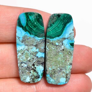 Chrysocolla Malachite Pair, 100% Natural Chrysocolla Malachite Radiant Shape Loose Gemstone Pair Making Earrings, 32.5 Ct. 31X12X4 mm S-1113