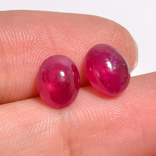 Pink Sapphire Pair, 6 Ct. 100% Natural Pink Sapphire Cabochon, Top Quality Oval Shape Gemstone Pair Making Earrings, Size 9X7X5 mm S-2909