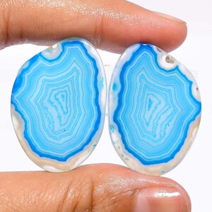 Botswana Agate Gemstone Pair, Natural Blue Botswana Agate, Fancy Shape Cabochon Loose Gemstone, 58 Ct. Pair For Earrings, 33X23X4 mm S-7238
