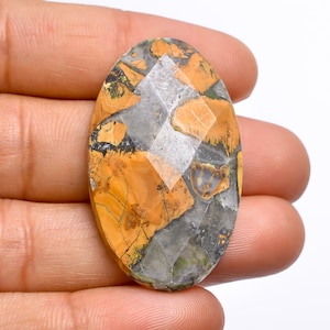 Maligano Jasper RoseCut Gemstone, 100% Natural Maligano Jasper Gemstone Oval Shape Faceted Loose Gemstone 39.5 Ct.  Size 39X21X6 mm S-8517