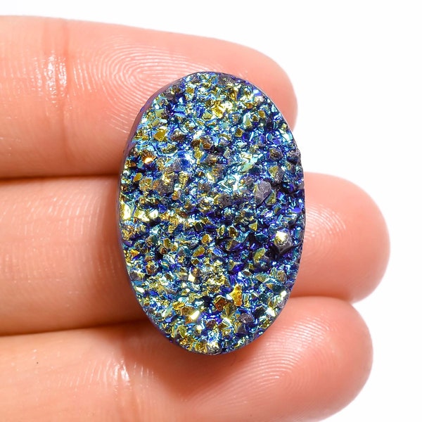 Exclusive 100% Natural Titanium Druzy Oval Shape Cabochon Loose Gemstone 36 Ct Top Grade Quality, For Making Jewelry, Size 26X17X11mm S-6083