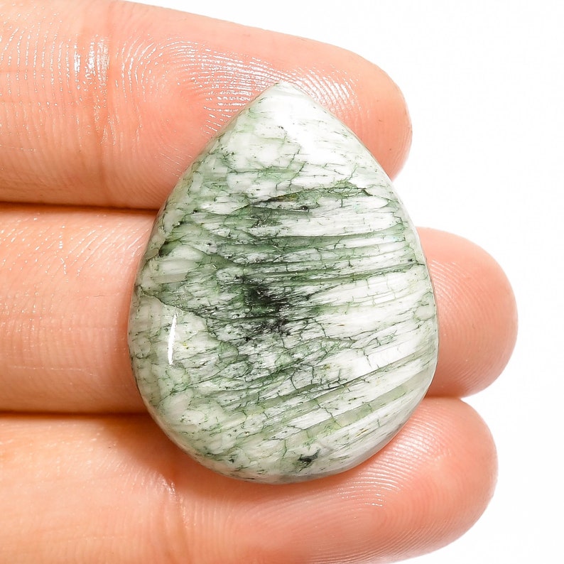 For Making Jewelry,Size 28X21X6 mm S-5644 Exclusive Natural Green Scolecite Pear Shape Cabochon Loose Gemstone 25 Ct Top Grade Quality