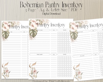 Pantry Inventory, Fillable PDF, Pantry Inventory Checklist, Kitchen Inventory, Organized Kitchen, Food Inventory Tracker, Digital Download