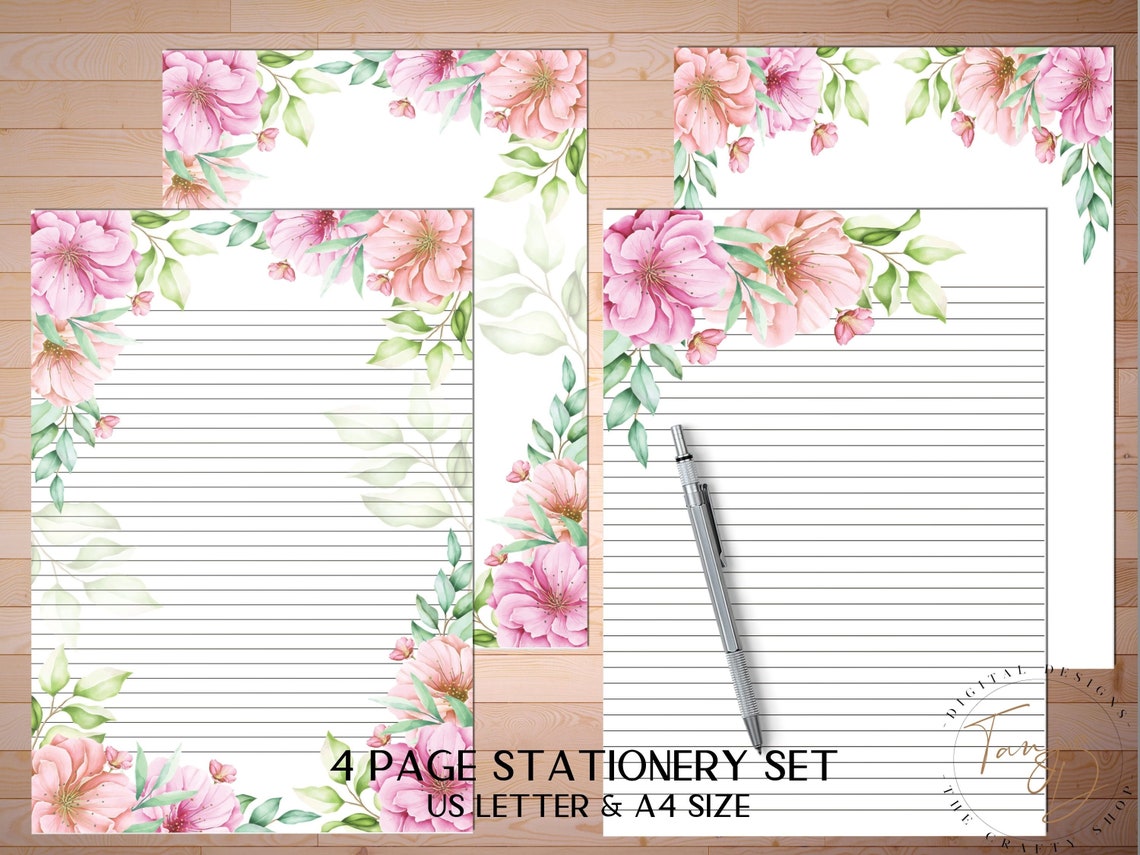 Cherry Blossom Printable Stationery, A4, 8.5x11, Lined and Unlined