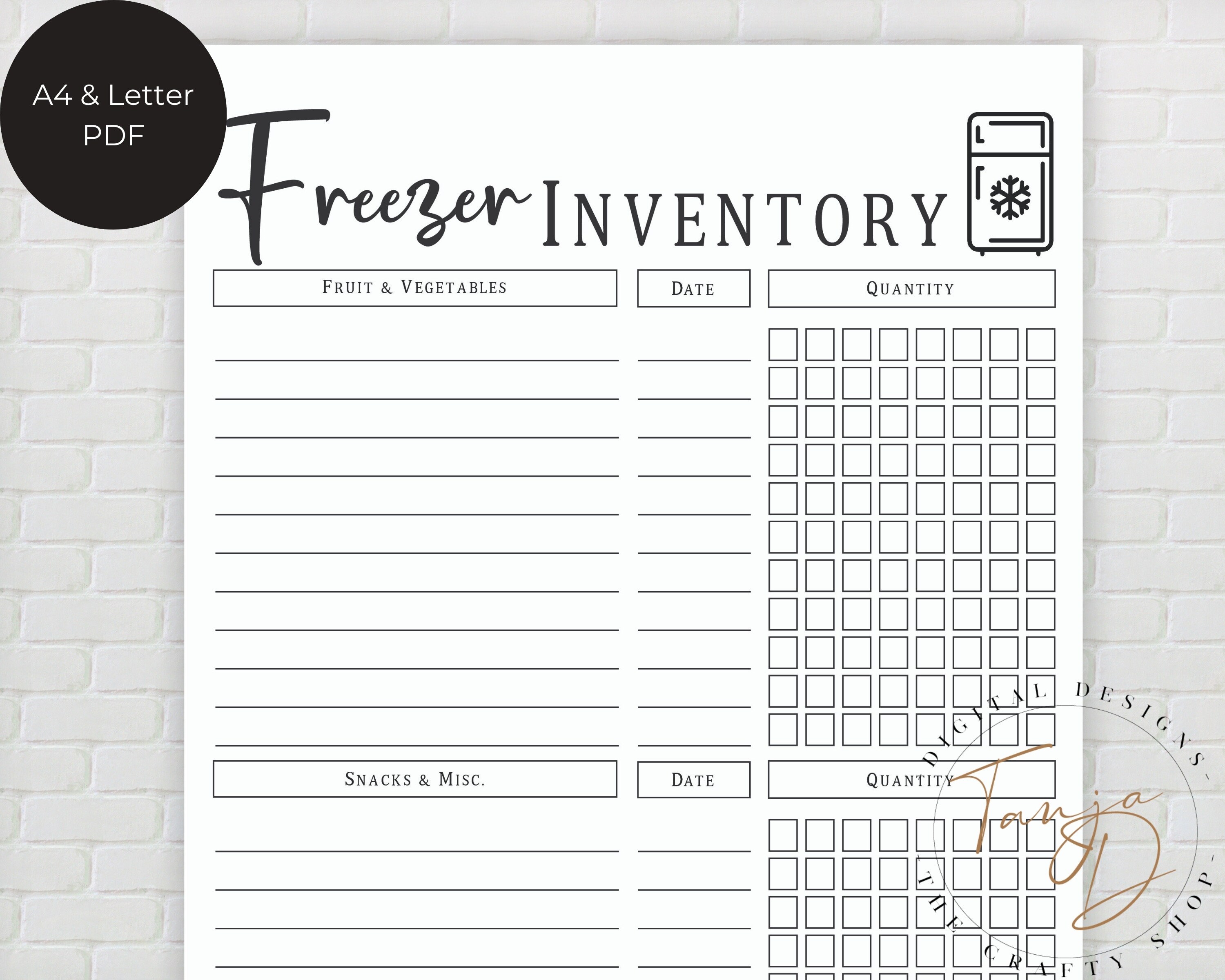 Freezer Inventory, Fillable PDF, Freezer Inventory Checklist, Kitchen