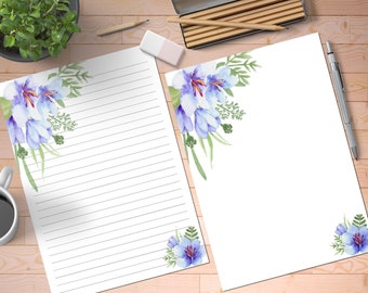Floral Printable Stationery Set, Letter Writing, Stationery Paper, Letter Paper, Printable Writing Paper, Purple Stationery, Floral Paper