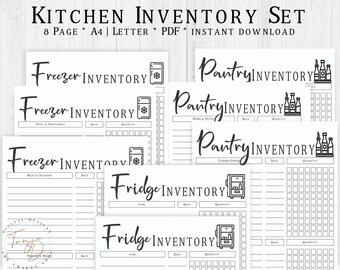 Kitchen Inventory Printable, Fillable PDF, Pantry Inventory, Fridge Inventory, Freezer Inventory, Organized kitchen, Food Tracker