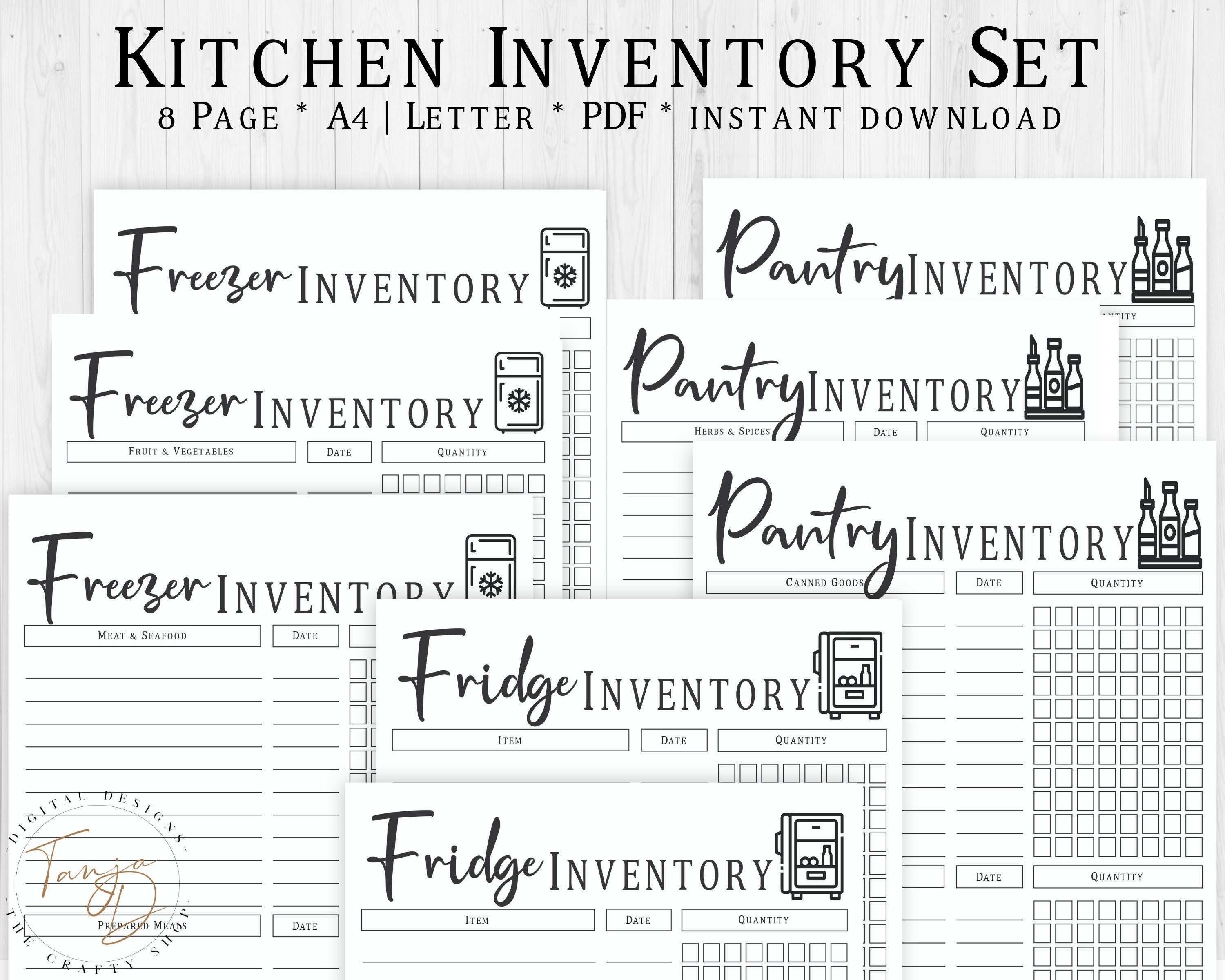 Fridge Inventory and Pantry Inventory Food Tracker Kitchen Inventory Bundle A4 Inventory set with Freezer Inventory Instant Download