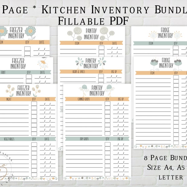 Kitchen Inventory Printable, Fillable PDF, Pantry Inventory, Fridge Inventory, Freezer Inventory, Instant Download