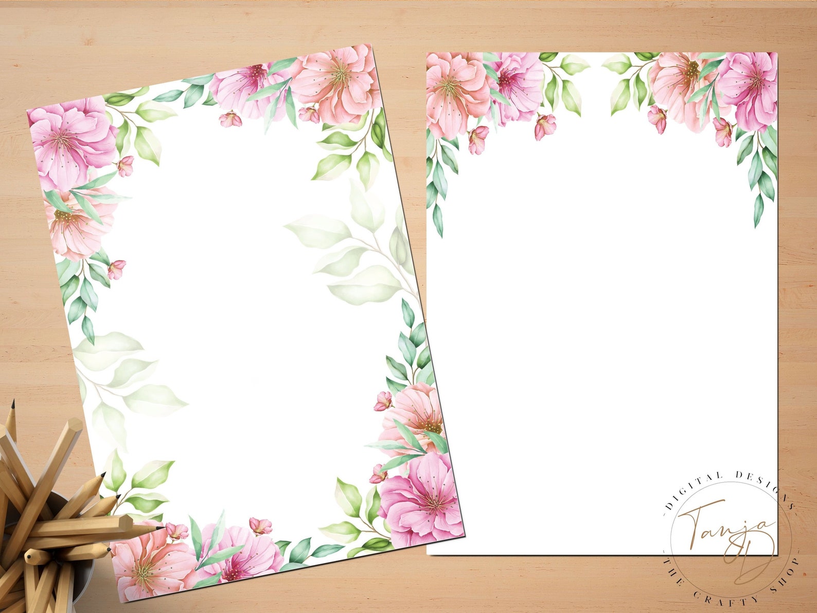Cherry Blossom Printable Stationery, A4, 8.5x11, Lined and Unlined