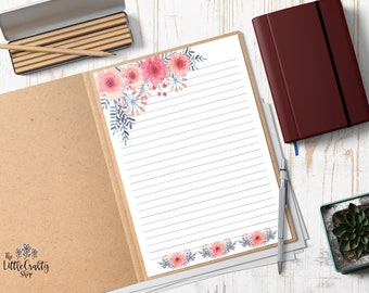 Floral Printable Briefpapier Set, Digitaal Papier, Brief papier, Afdrukbaar schrijven papier, Nota Papier, Bekleed Papier, Ongevoerd Papier, Journal Paper
