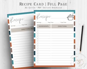 Steel Blue Recipe Card, Recipe Pages, Printable Recipe Sheet, A4 Recipe Card Template, Recipe Planner Insert, Kitchen Planner