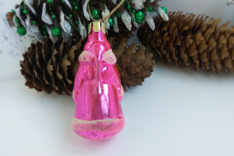 Pink glass snow maiden decor \u0421hristmas doll ornament Soviet Antique Christmas decorations Vintage Retro Antique winter holidays decorations