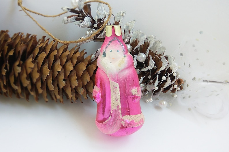 Pink glass snow maiden decor \u0421hristmas doll ornament Soviet Antique Christmas decorations Vintage Retro Antique winter holidays decorations