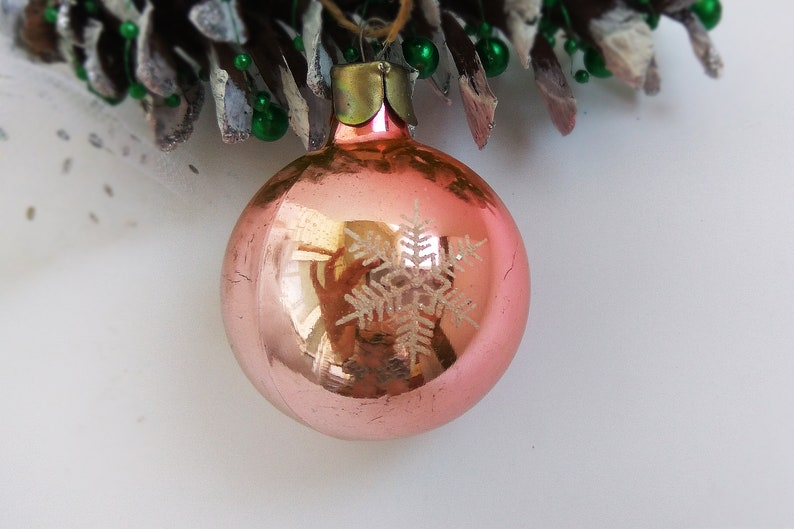 Pink glass ball decor \u0421hristmas ball ornament Soviet Antique Christmas decorations Vintage Retro winter holidays decorations Antique ball