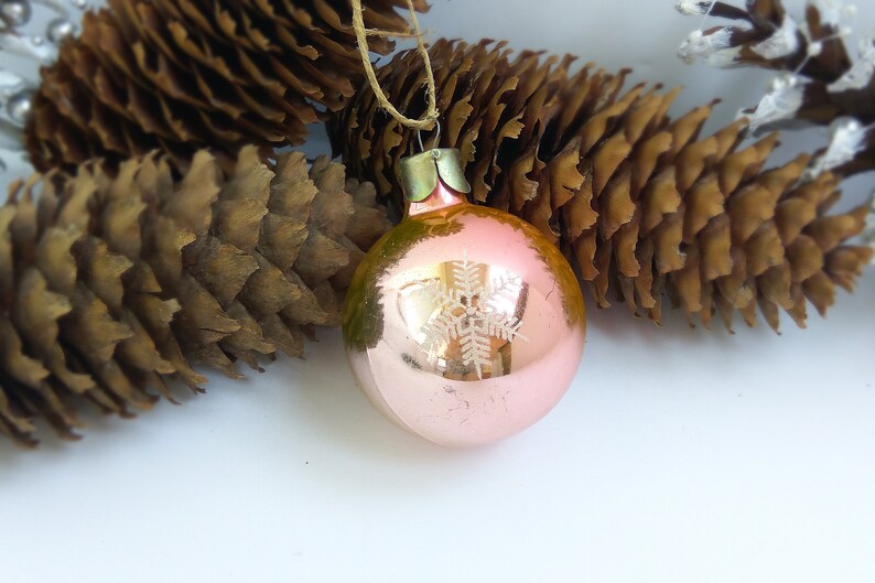 Pink glass ball decor \u0421hristmas ball ornament Soviet Antique Christmas decorations Vintage Retro winter holidays decorations Antique ball