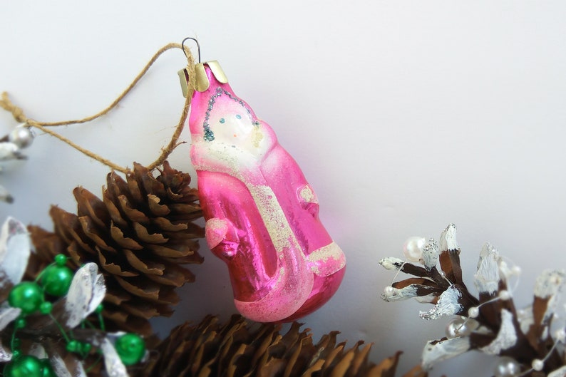 Pink glass snow maiden decor \u0421hristmas doll ornament Soviet Antique Christmas decorations Vintage Retro Antique winter holidays decorations