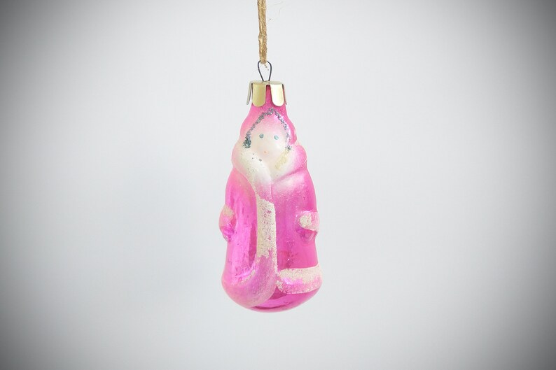 Pink glass snow maiden decor \u0421hristmas doll ornament Soviet Antique Christmas decorations Vintage Retro Antique winter holidays decorations