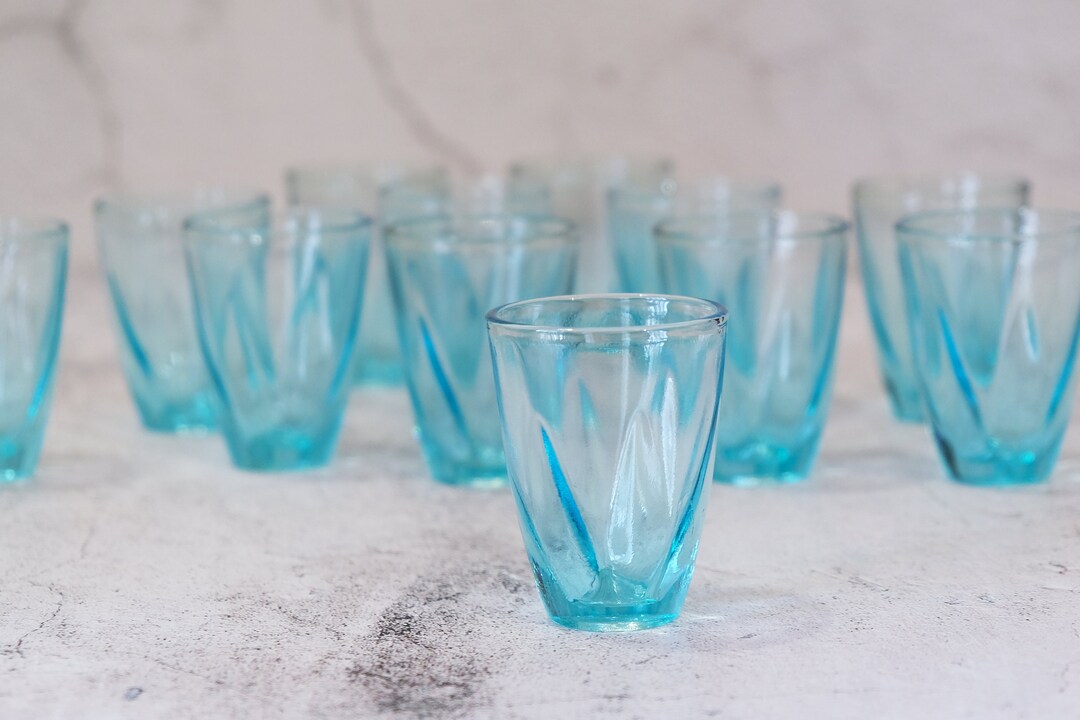 Vintage Vodka Light Blue Glass Drinking Glasses Retro Shot Etsy