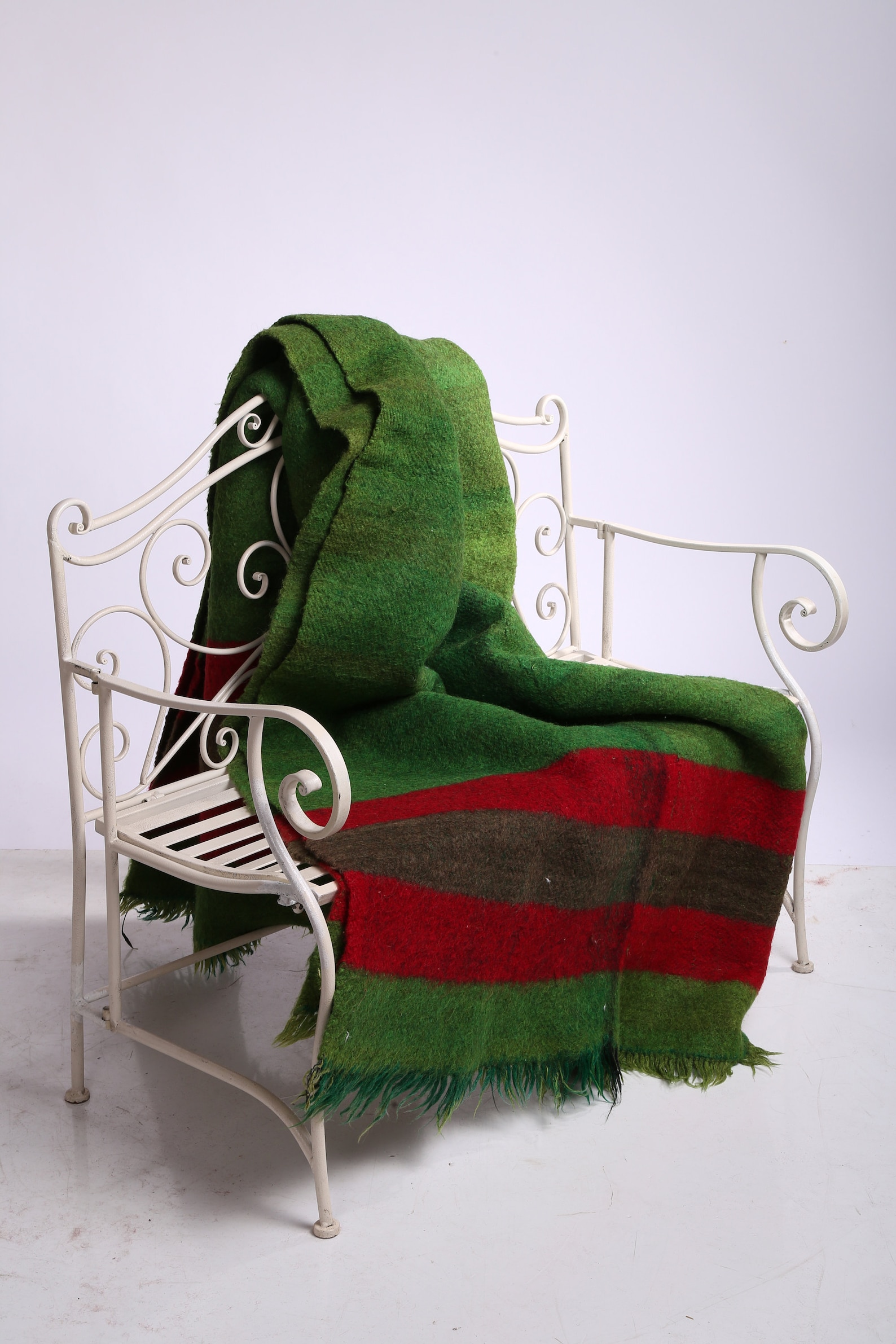 Vintage wool hand woven blanket Antique Green with stripes Etsy