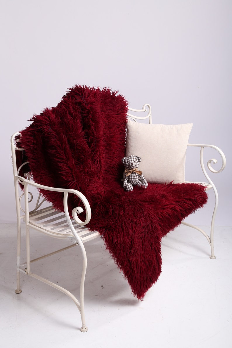 Dark Fuschia Vintage Wool Sofa Cover Sheep Wool Carpet Etsy