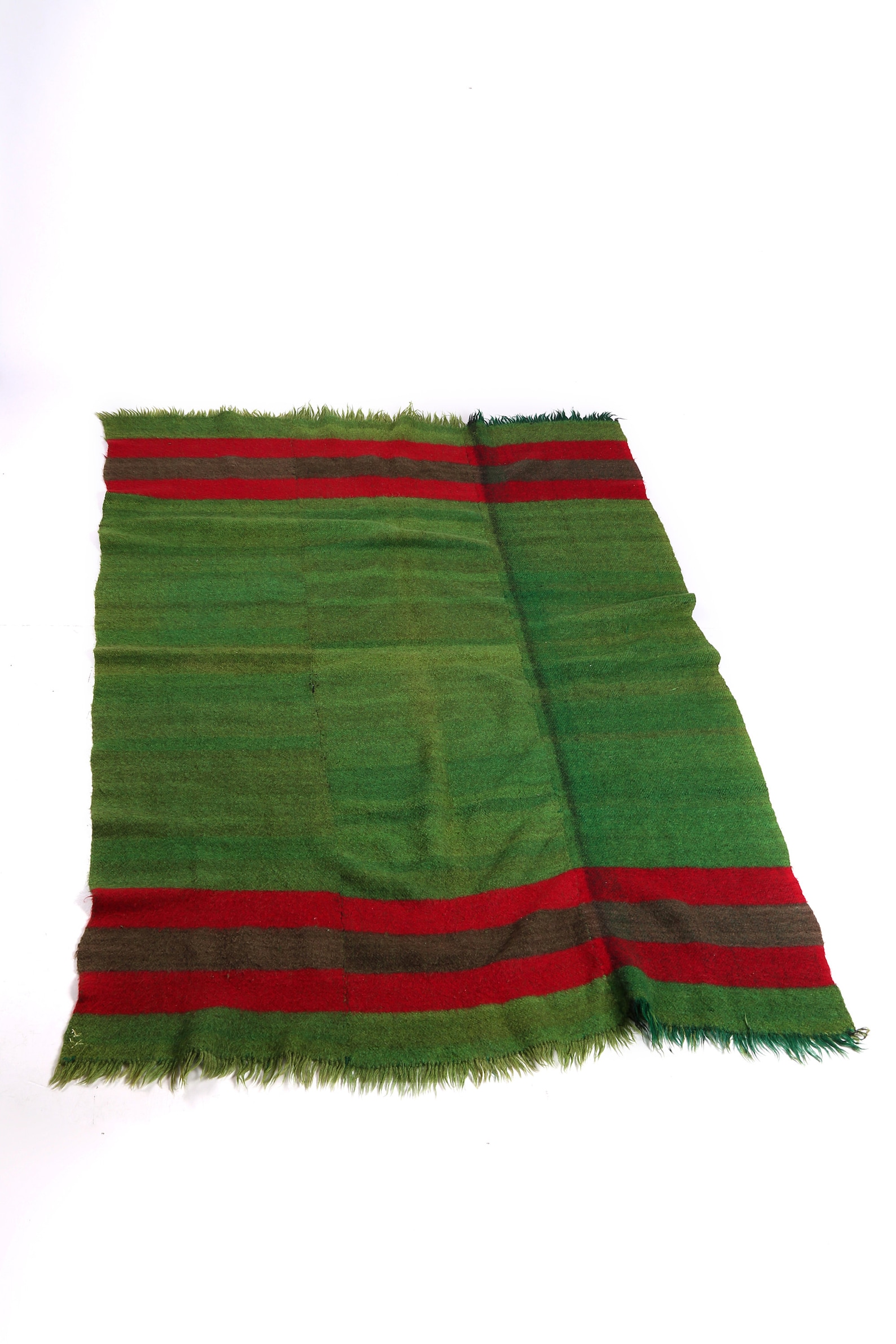 Vintage wool hand woven blanket Antique Green with stripes Etsy