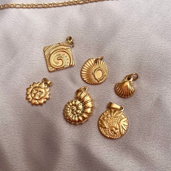 Nohea | Handgemachte Ketten aus Edelstahl im Retro Stil - gold, Anhänger, Muschel, Sonne, Vintage, Blume, Geschenk
