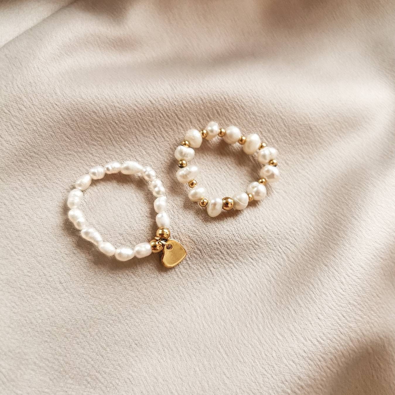 Nohea | Handmade rings with pearls and gold details - pendant, heart, mother of pearl, stainless steel, gift idea
