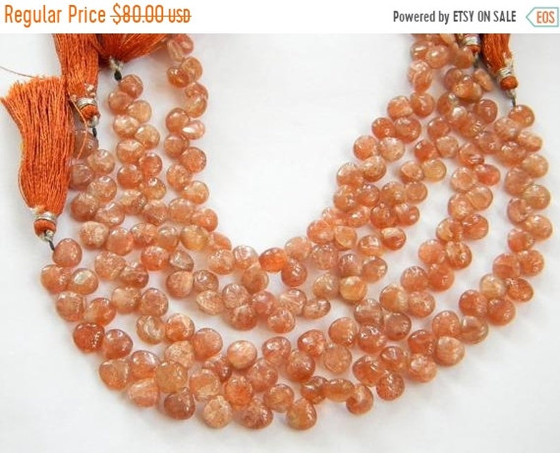 7-8 mm approx size Natural Sunstone Heart Smooth Briolettes 1 strand 8 inch strand