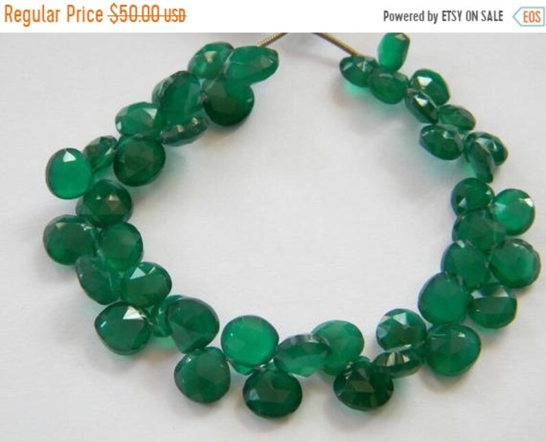 7-9 mm approx size Green Onyx Heart Faceted Briolettes 1 strand 8 inch strand