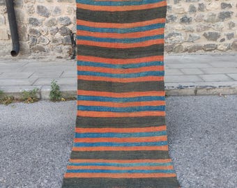Vintage 2x7 Kitchen rug, 2.4 x 6.56 runner kilim rug, stair rug, hallway rug, entryway bohemian aztec rug