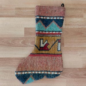 Christmas rug Stocking , Turkish Kars Santa Claus , santa socks , christmas gift, fireplace decor ,kilim socks , Special pattern wall decor