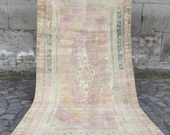 Alfombra Taspinar de lana vintage de 3,54 x 7,09 pies, color pastel pálido, estilo turco, 4x7 pies.
