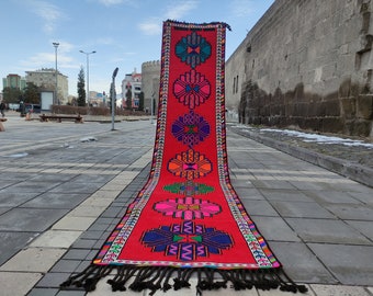 3x13 Vintage Runner Rug: 2.74 x 12.66 ft, Colorful Herki Hallway Decor