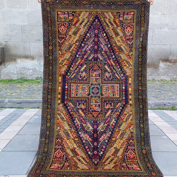 Awesome Antique Balouch Rug , 3.87'' x 6.82'' Area rug , boho rug , 4x7 soft touch Kitchen Rug, accent handmade aztec rug,vintage rug