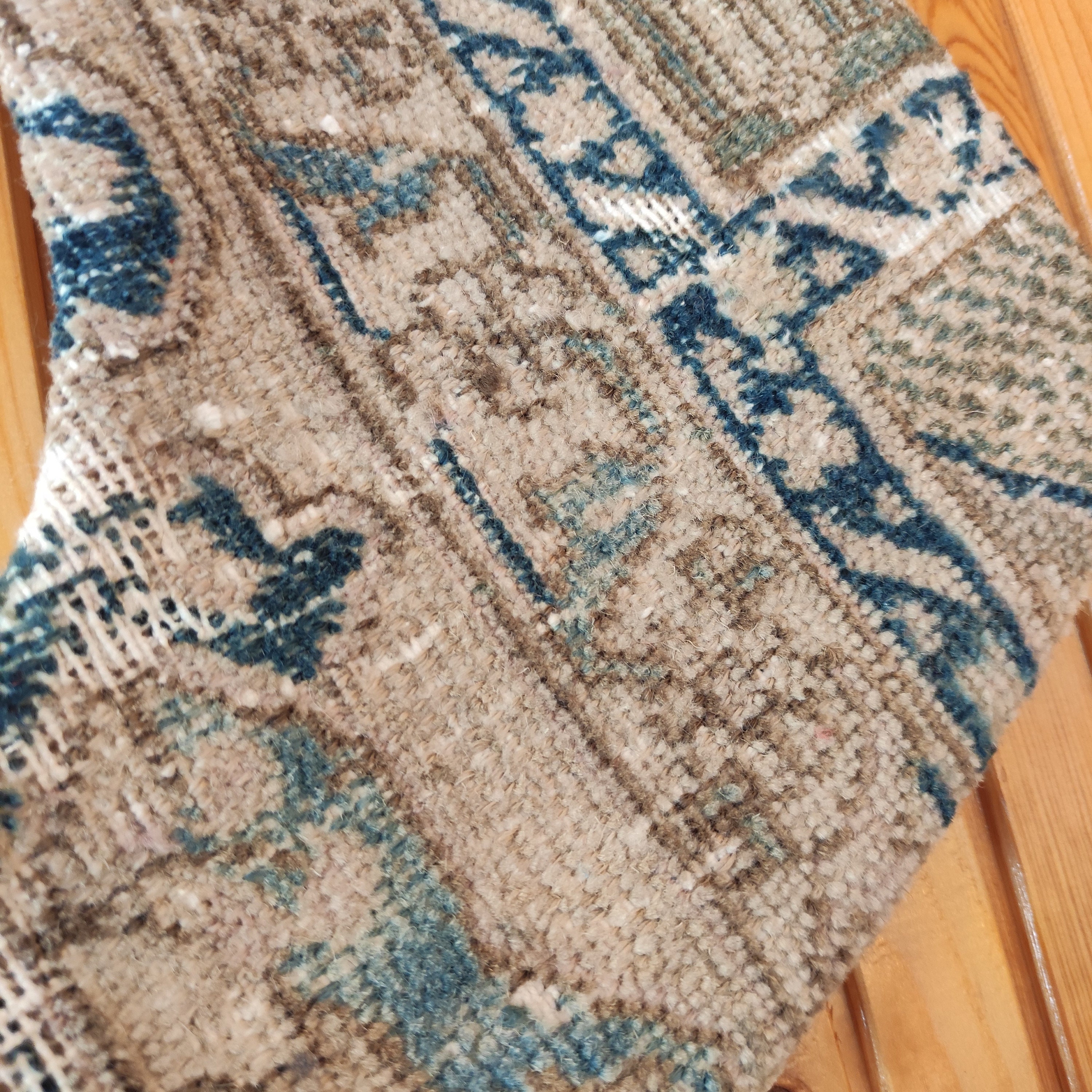 Old Worn Turkish Vintage Handmade Christmas Rug Stocking , Navy