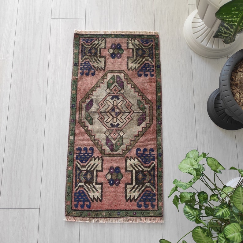 Vintage Turkish Oushak Rug: Handmade Wool Door Mat (1.54'' X 3.15'') - Etsy