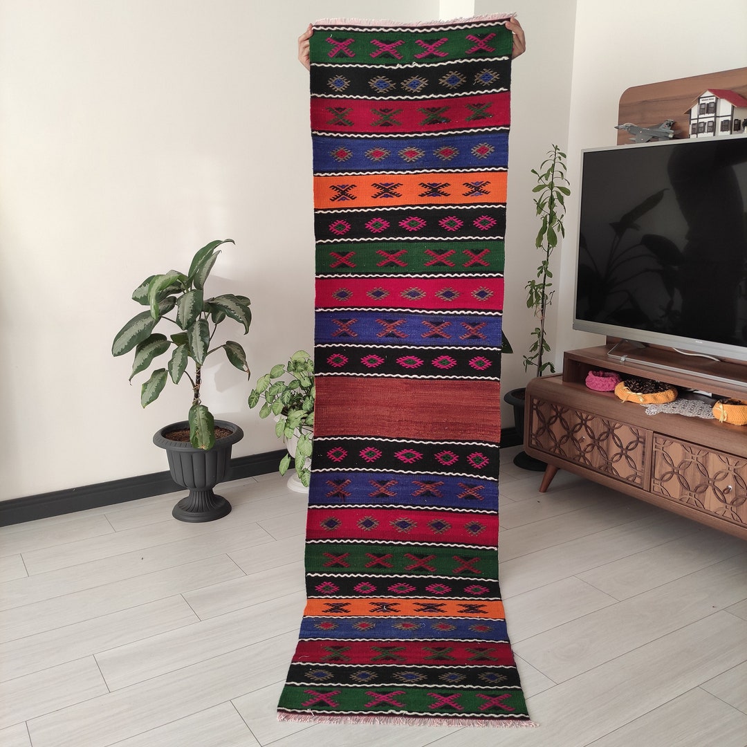2x8 Cross and Cecim Woven Kitchen Kilim Rug, Turkish Hallway Runner Rug ...