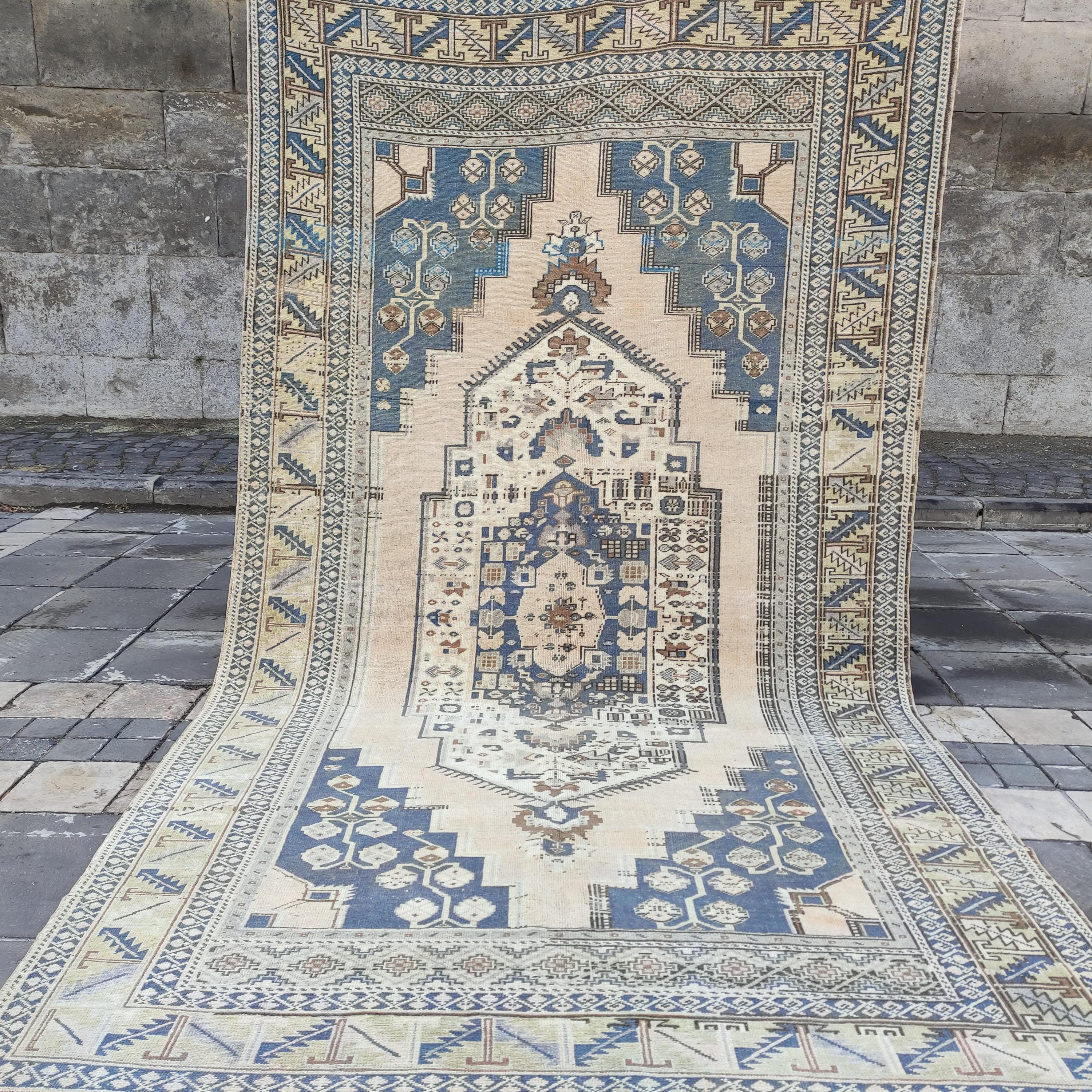 特大トルコ製タスピナールラグ、5.77インチ x 10.27インチのウールラグ