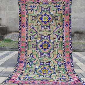 Antique Derbent Rug  , Kitchen Rug , Area Rug , 4.2'' x 7.48'' colorful pastel rug, Azarbaijan rug, boho handmade anatolian vintage rug