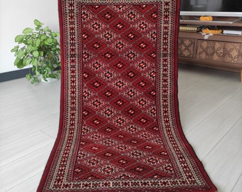 Red Black White Balouch Rug: 3x5 Handwoven Wool, Boho Area Rug