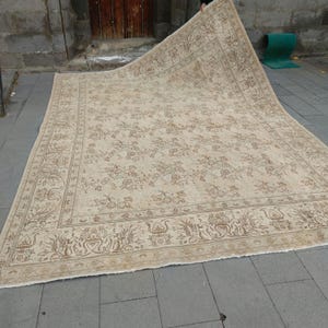 Oversized 10x12 Vintage Oriental Rug: Handmade Wool Beige Carpet