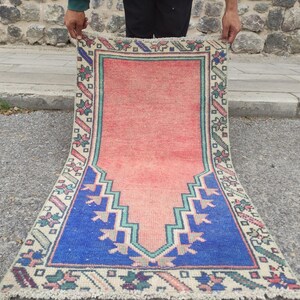 Prayer Rug Pattern Colorful Vintage Rug , Mini Runner Carpet , 2.1x3.74 Handmade Rug ...